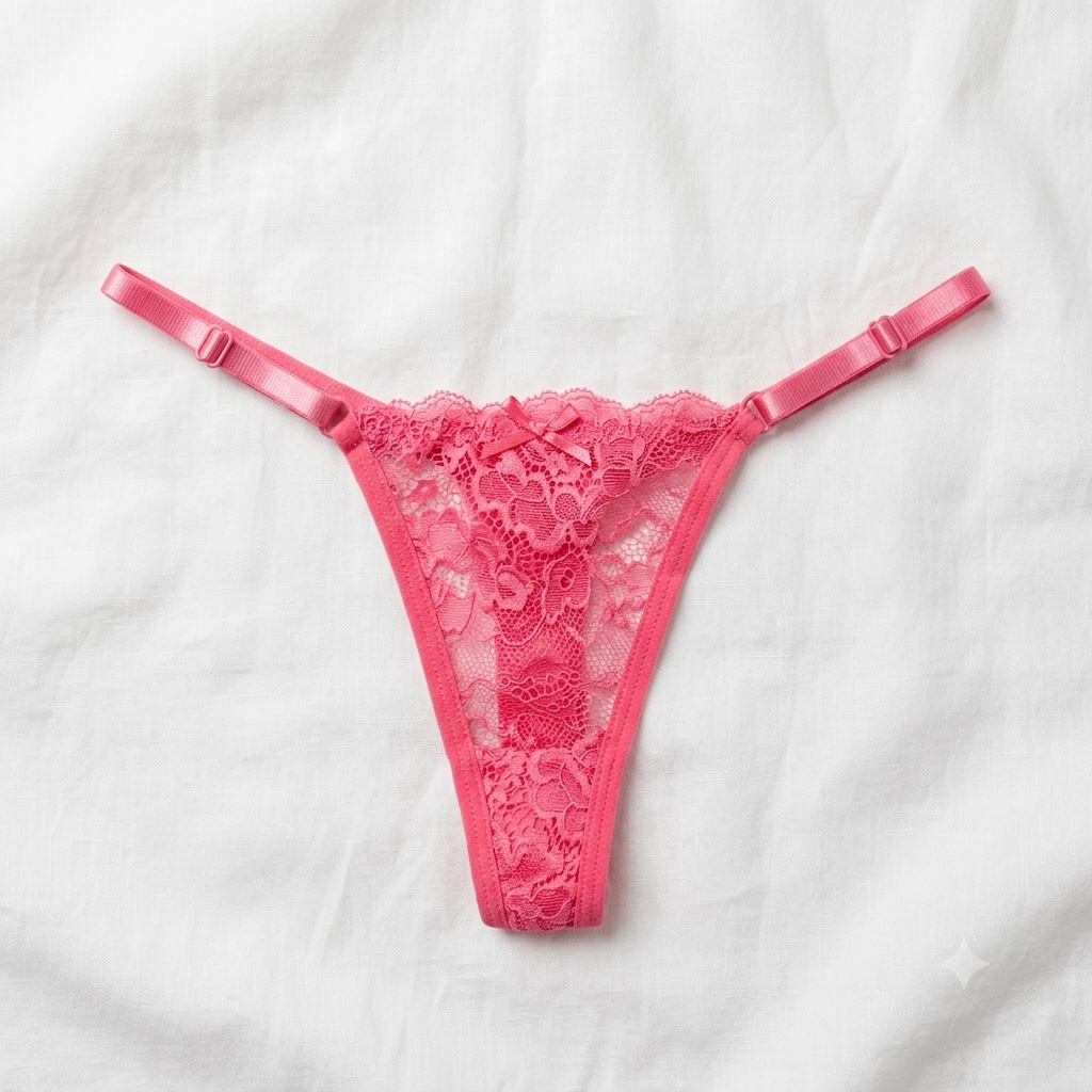 Tanga de encaje floral color frambuesa con tirantes graduables — Aurora Femme