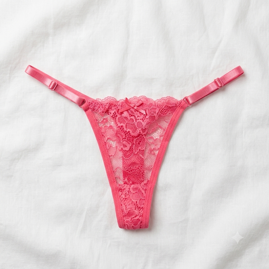 Tanga de encaje floral color frambuesa con tirantes graduables — Aurora Femme